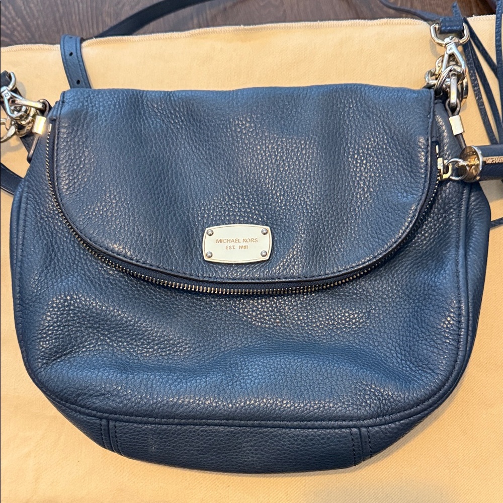 Michael Kors Dark Blue Pebbled Leather Crossbody Bag